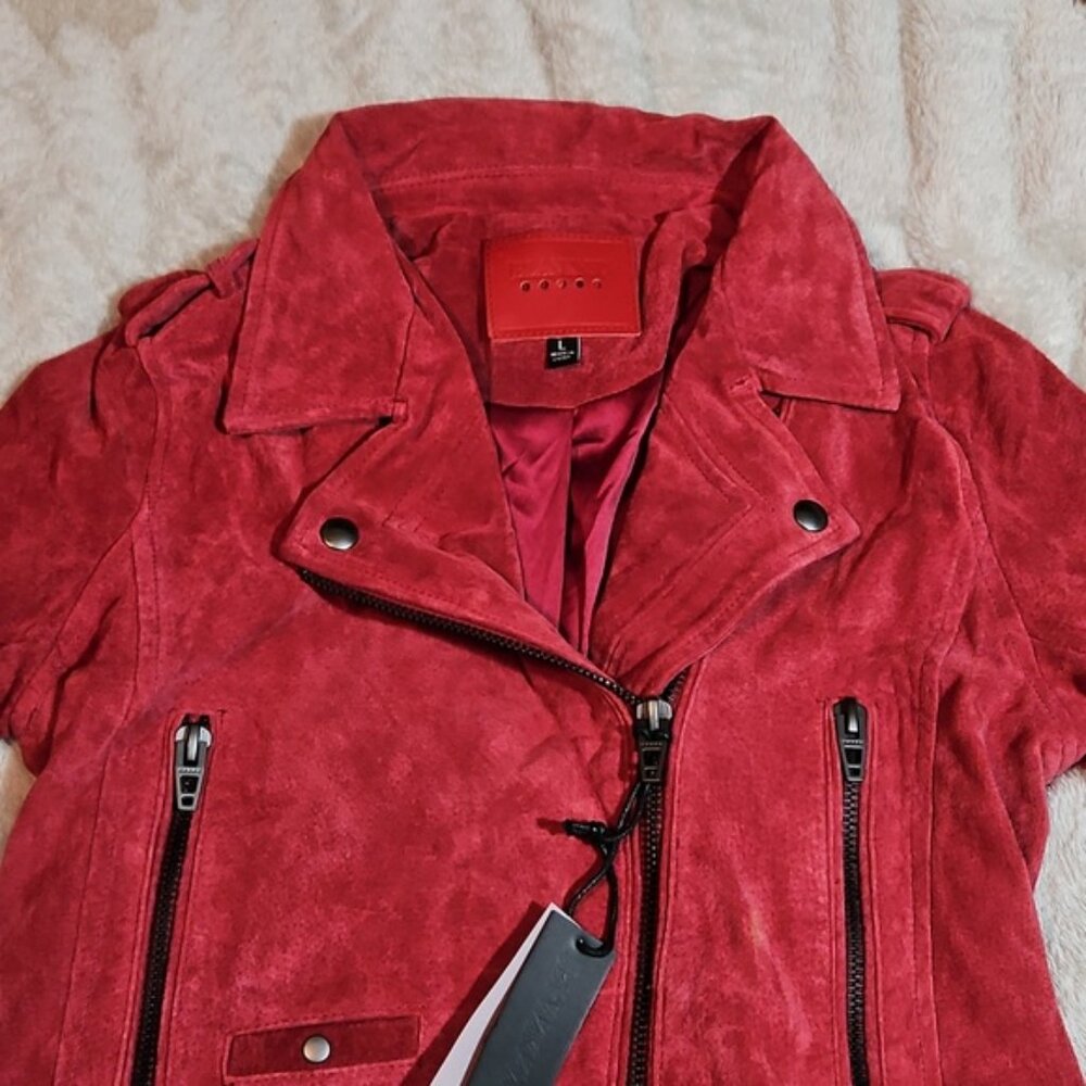 NWT BLANK NYC PINK ZIPPERED FASHION MOTO SUEDE JACKET - SIZE L - Picture 2 of 9
